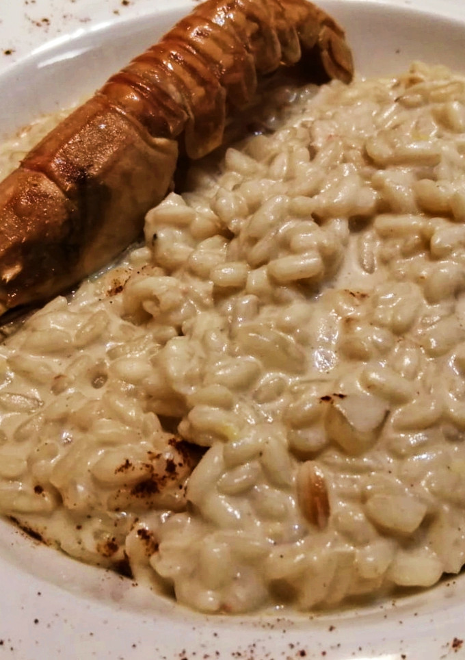 Una foto de Risotto de cigalas con crema sin lactosa.Ideal para intolerantes