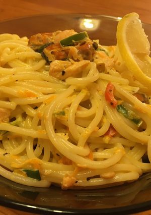 Tejszínes, tenger gyümölcseis spagetti recept fotója