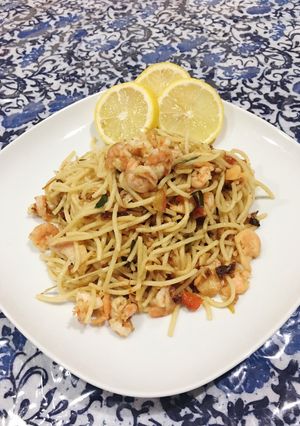 Foto resep Salmon shrimp with spicy spaghetti ❤️