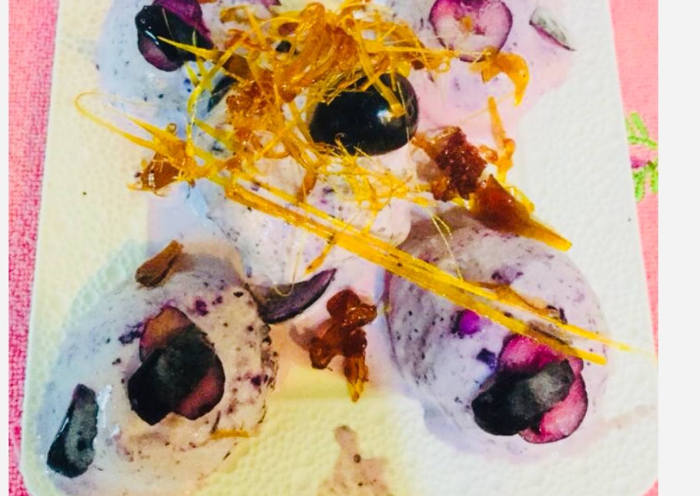 Black berry Natural Ice-Cream with caramelized  Spun-Sugar
