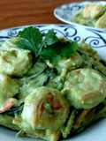 Spaghetti with Shrimp in Cilantro and Avocado Sauce