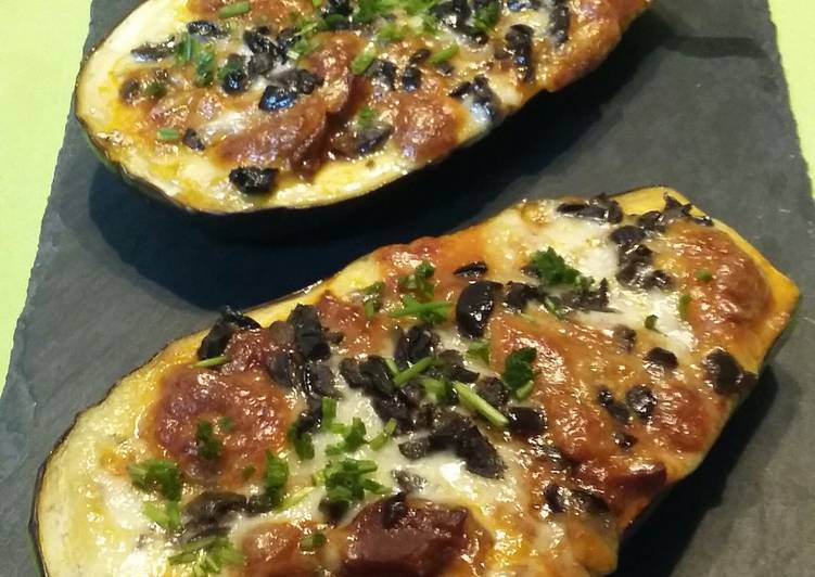 Berenjenas rellenas de calamares en salsa americana