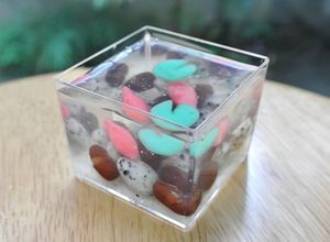 Une photo de Kingyo (poisson rouge) Kanten; Wagashi