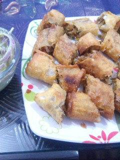 A picture of Spring Rolls with Salad.