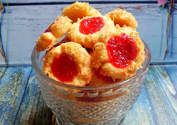 Strawberry cheese thumbprint cookies