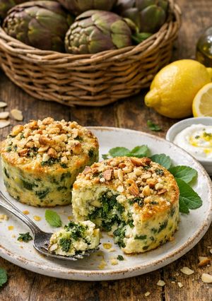 A picture of Soft Ricotta, Artichoke, and Broccoli Rabe Casserole.