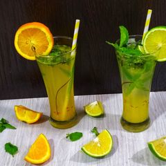 A picture of Orange Mosambi Mint Mojito Mocktail.