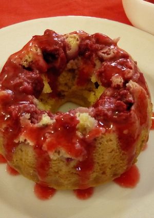 A picture of #cake baking with fruits Raspberry mini bundt cake.