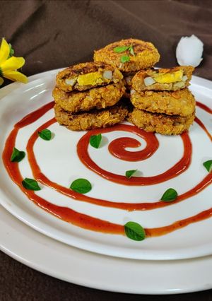 A picture of Dahi egg kebab.