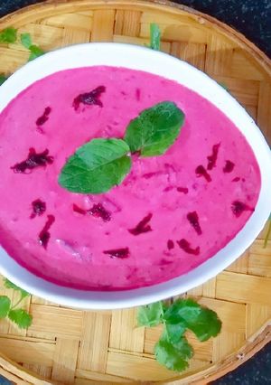 A picture of Beetroot raita.