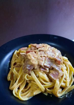 Foto resep Fettucinne Carbonara Simple