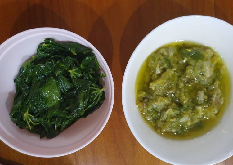 Cara Gampang memasak Sambal Cabai Hijau dan Daun Singkong Rebus Anti Gagal