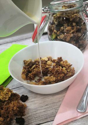 Glutén- és tejmentes, mogyoróvajas, áfonyás (granola) müzli recept fotója