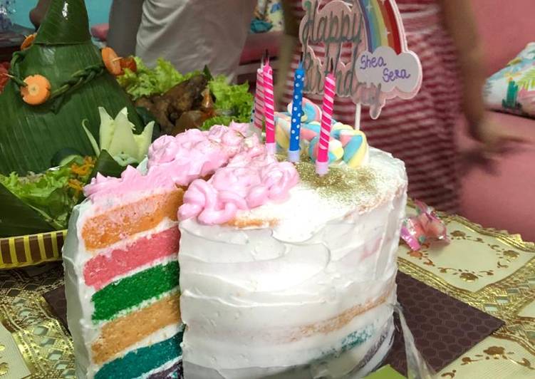 Resep Rainbow Cake | Birthday Cake | kue ulang tahun 8 telor yang Bikin Ngiler