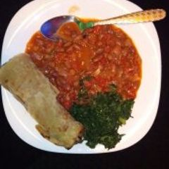 A picture of Beans and Fried Spinach.