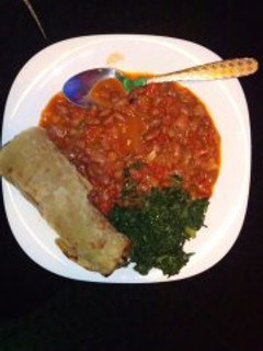 A picture of Beans and Fried Spinach.