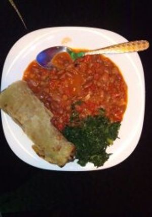 A picture of Beans and Fried Spinach.