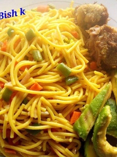 A picture of Spagetti with avacado.