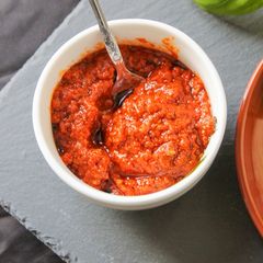 A picture of Homemade tomato pesto.