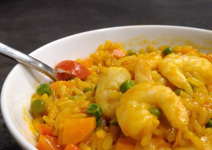 Colourful risotto with scampi