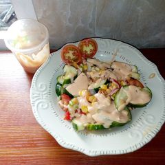 A picture of Cucumber salad nd My Crazy salad dressing.