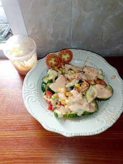 A picture of Cucumber salad nd My Crazy salad dressing.