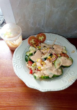 A picture of Cucumber salad nd My Crazy salad dressing.