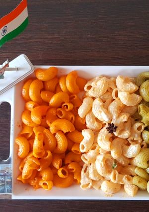 A picture of Tricolour pasta🇮🇳🇮🇳.