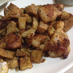A picture of Lemon Soy Pork & Tofu with Fried Rice.