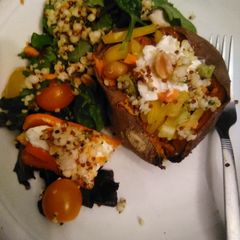 A picture of Sweet potato with topping.