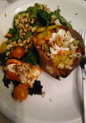 A picture of Sweet potato with topping.