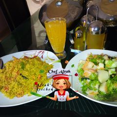 Fried Dambun cous cous with salad A picture of Fried Dambun cous cous with salad.