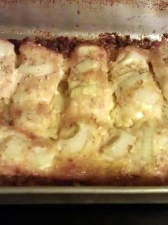 A picture of baked salmon.
