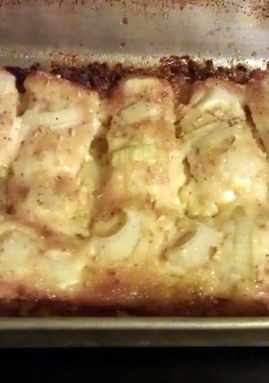 A picture of baked salmon.