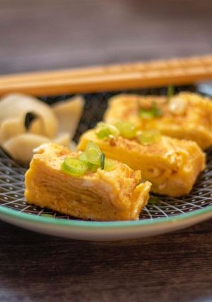 A picture of Tamagoyaki or Japanese rolled omelette.