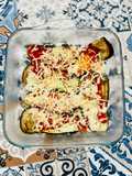 Colchón de berenjenas con salsa de tomate y quesito en la airfryer 🍆🧀