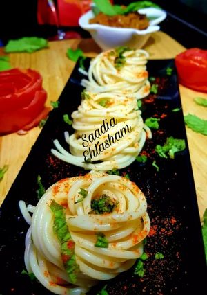 A picture of Spicy Qeema Spaghetti 🍝.