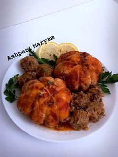 عکسی از دستور کوفته مرغ شکم پر به شکل کدو حلوایی🎃