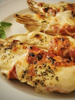 Una foto de "Chicons au gratín", Endivias gratinadas