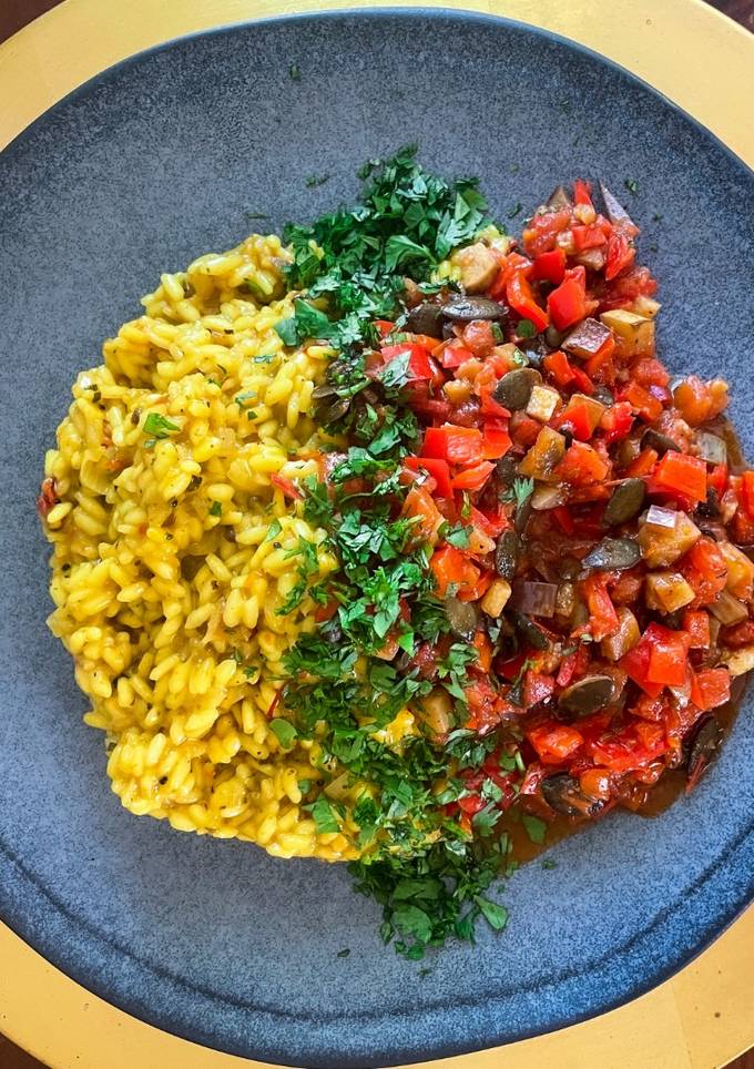 Risotto alla Milanese (Safranrisotto) mit Tomaten-Paprika-Gemüse Rezept ... Risotto alla Milanese (Safranrisotto) mit Tomaten-Paprika-Gemüse Rezept ...
