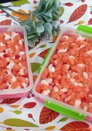 A picture of Easy summer special Dessert milky glazy fruity pudding.