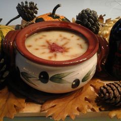 A picture of Potato Soup with Chipotle Soy Sauce.