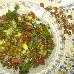 Sprouts corn salad with green chutney A picture of Sprouts corn salad with green chutney.