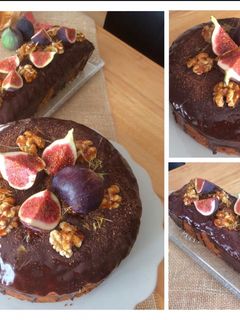 O poză a rețetei Prăjitură cu dovleac butternut, smochine, nuci și ganache de ciocolată.