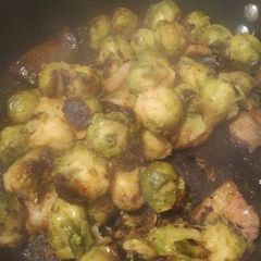 A picture of Looks brunt but delicious Brussel Sprout.