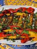 Aubergines chinoises et poivrons grillés aux épices et coriandre (recette plancha)
