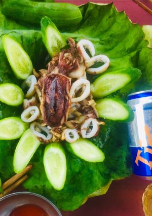 Hình của món Mực lá chiên giòn.