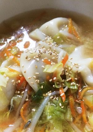 A picture of Easy Miso Soup with Frozen Dumplings.