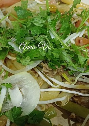 Hình của món Nui rau củ xào bò.