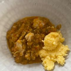 A picture of Baby food: kingklip with veggies.